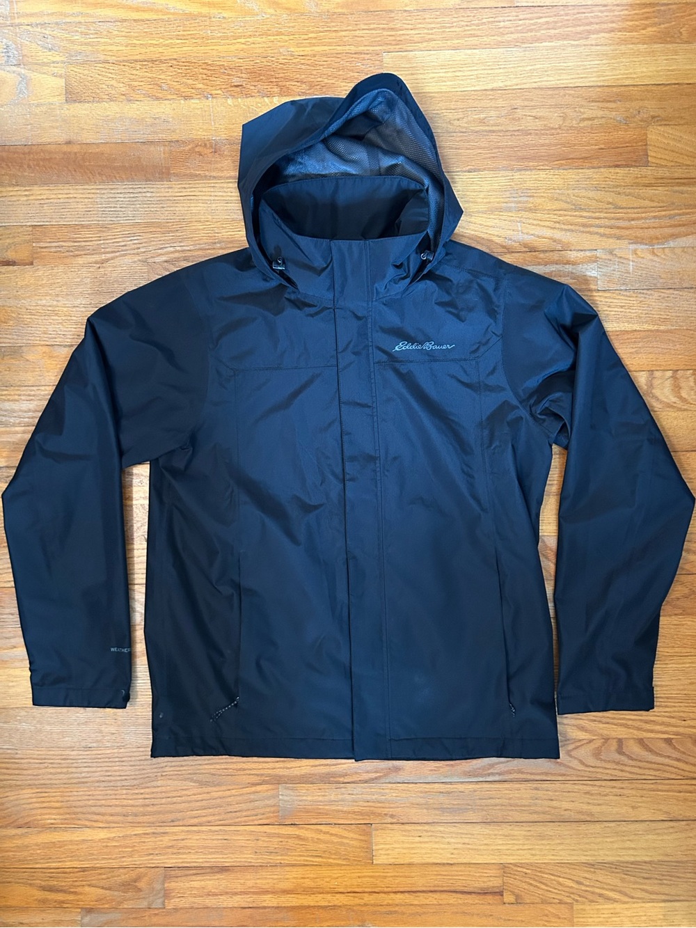 Eddie Bauer Men’s Black Rain Coat - Classic Rain Jacket Medium Weatheredge